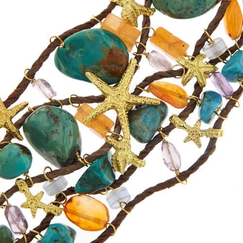 Bracelet Bracelet multifils en or jaune 18 ct avec turquoise, améthyste et cornaline 58 Facettes 35278
