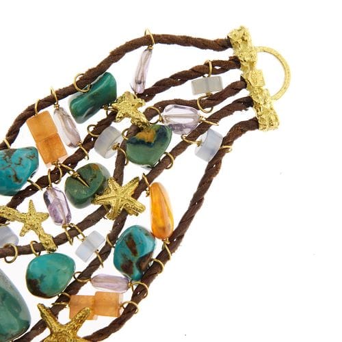 Bracelet Bracelet multifils en or jaune 18 ct avec turquoise, améthyste et cornaline 58 Facettes 35278