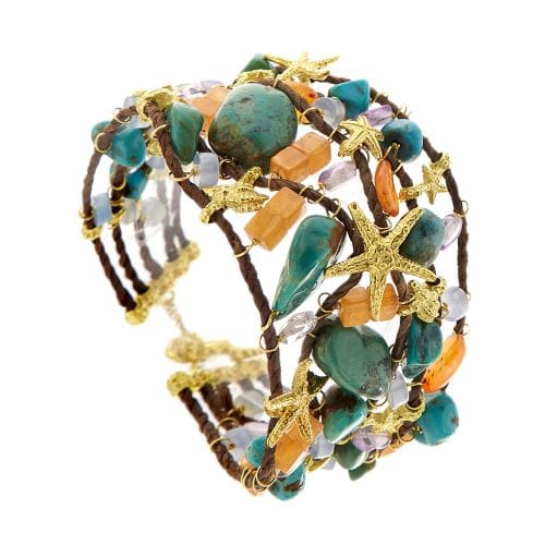 Bracelet Bracelet multifils en or jaune 18 ct avec turquoise, améthyste et cornaline 58 Facettes 35278