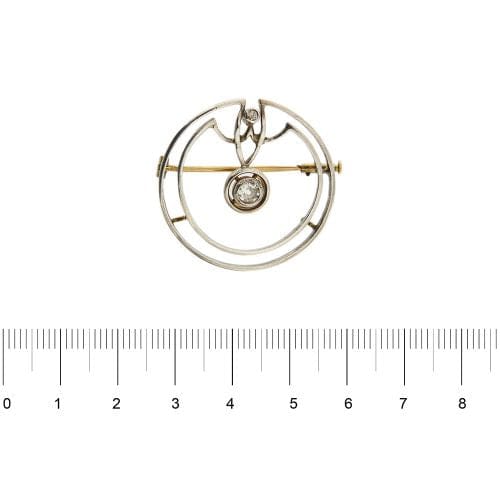 Broche Broche Art déco ronde en or jaune et blanc 18 carats avec diamants 58 Facettes 35599