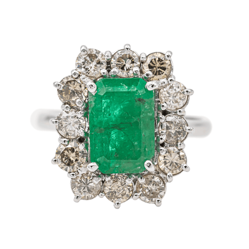 Bague 53 Bague Or blanc Emeraude, Diamant 58 Facettes 3565535CN