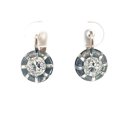 Boucles d'oreilles Boucles d’oreilles en argent et or jaune avec diamant taille ancienne 58 Facettes