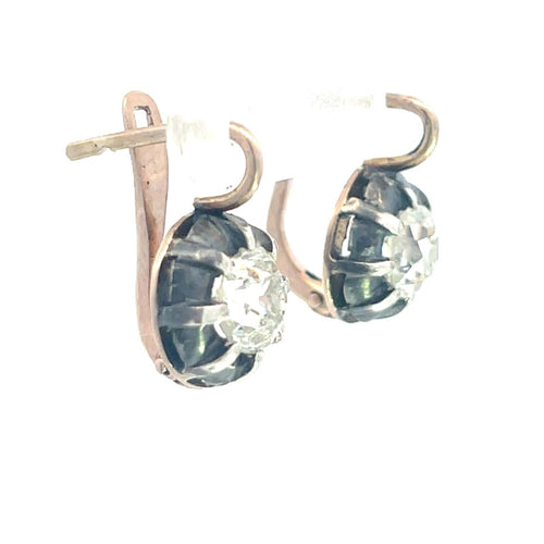 Boucles d'oreilles Boucles d’oreilles en argent et or jaune avec diamant taille ancienne 58 Facettes