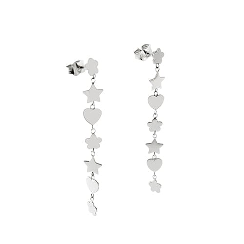 Boucles d'oreilles Boucles d’oreilles pendantes fleur, étoile et cœur en or blanc 18 kt 58 Facettes 36062