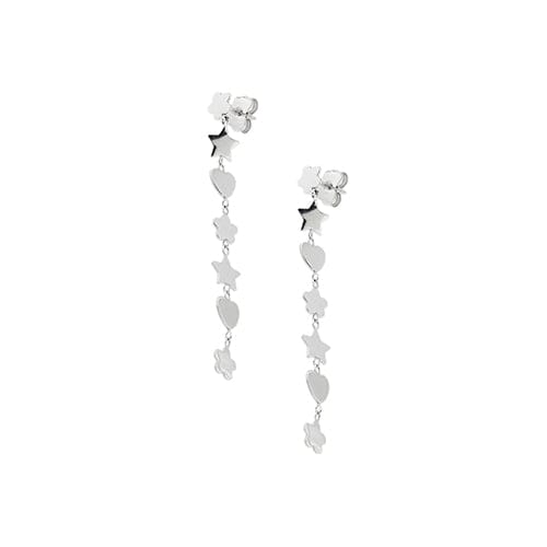 Boucles d'oreilles Boucles d’oreilles pendantes fleur, étoile et cœur en or blanc 18 kt 58 Facettes 36062