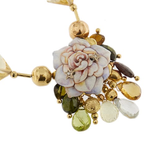 Collier Gabriella Rivalta - Collier à fleurs émaillées en or jaune 18 ct avec diamants 58 Facettes 36202