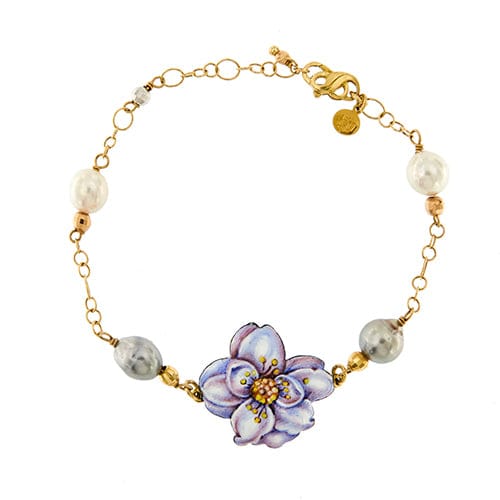 Bracelet Gabriella Rivalta - Bracelet fleur émaillée en or jaune 18 kt et perles 58 Facettes 36328