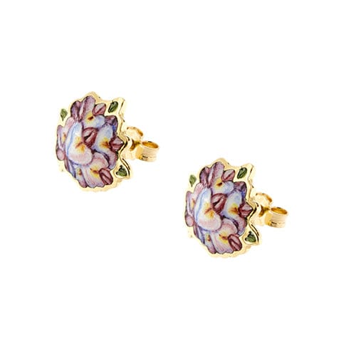 Boucles d'oreilles Gabriella Rivalta - Boucles d’oreilles fleurs en or jaune 18 ct émaillées 58 Facettes 36332