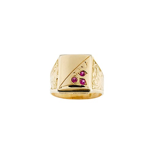 Bague Bague homme rectangulaire en or jaune 18 kt avec rubis 58 Facettes 36431