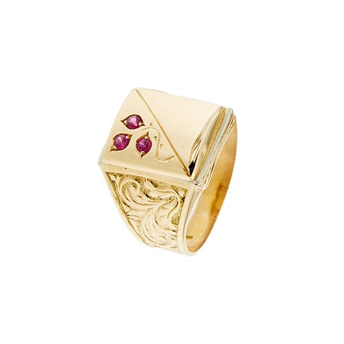 Bague Bague homme rectangulaire en or jaune 18 kt avec rubis 58 Facettes 36431