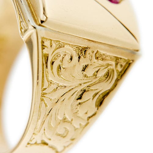 Bague Bague homme rectangulaire en or jaune 18 kt avec rubis 58 Facettes 36431