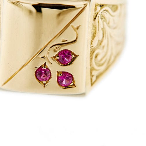 Bague Bague homme rectangulaire en or jaune 18 kt avec rubis 58 Facettes 36431