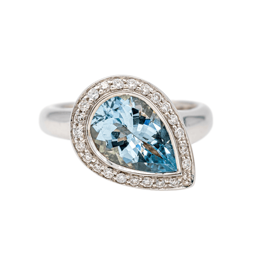 Bague 53 Bague en or blanc 18 carats avec aigue-marine et diamants 58 Facettes 3655097CN