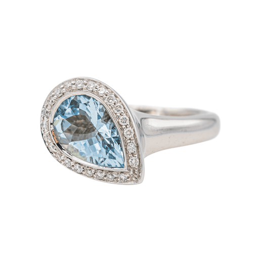 Bague 53 Bague en or blanc 18 carats avec aigue-marine et diamants 58 Facettes 3655097CN