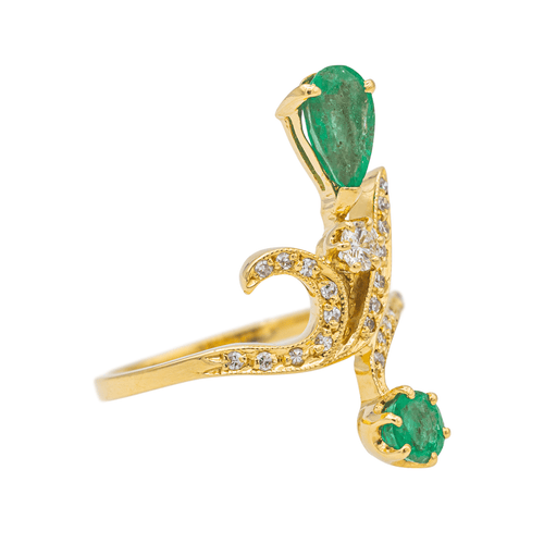 Bague 55 Bague en or jaune 18 carats avec émeraudes et diamants 58 Facettes 3655099CN
