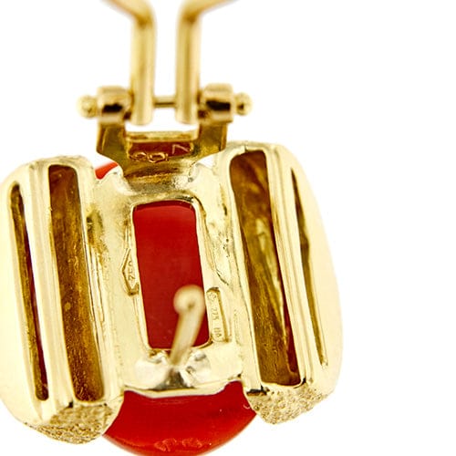 Boucles d'oreilles Boucles d’oreilles puces - Corail rouge cabochon en or jaune 18 ct 58 Facettes 36791