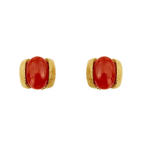 Boucles d'oreilles Boucles d’oreilles puces - Corail rouge cabochon en or jaune 18 ct 58 Facettes 36791