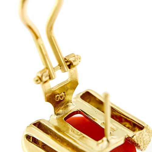 Boucles d'oreilles Boucles d’oreilles puces - Corail rouge cabochon en or jaune 18 ct 58 Facettes 36791