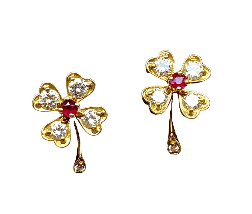 Boucles d'oreilles Boucles d’oreilles or jaune rubis diamants 58 Facettes AB459