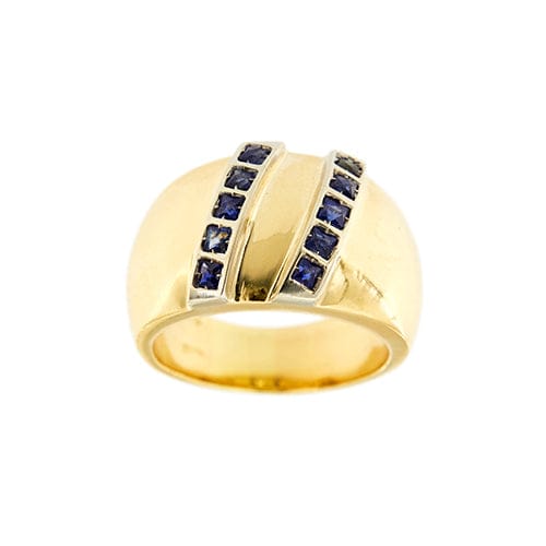 Bague Bague jonc bombée en or jaune et or blanc 18 ct avec saphirs 58 Facettes 37051