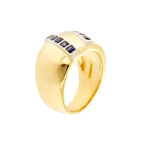 Bague Bague jonc bombée en or jaune et or blanc 18 ct avec saphirs 58 Facettes 37051