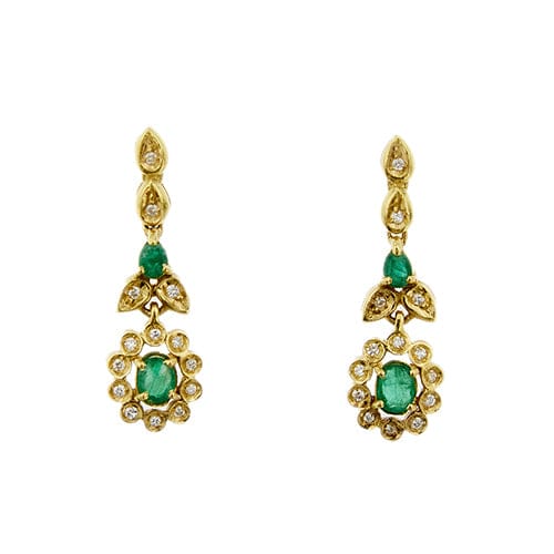 Boucles d'oreilles Boucles d'oreilles pendantes fleur en or jaune 18 ct, émeraudes et diamants 58 Facettes 37119