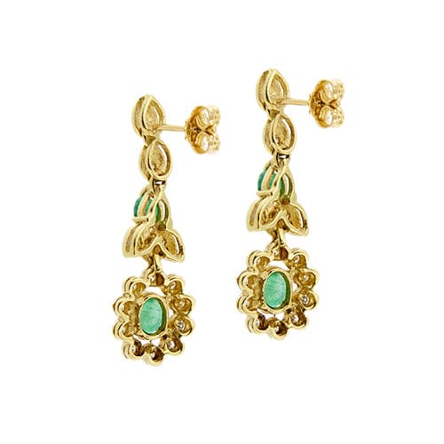 Boucles d'oreilles Boucles d'oreilles pendantes fleur en or jaune 18 ct, émeraudes et diamants 58 Facettes 37119
