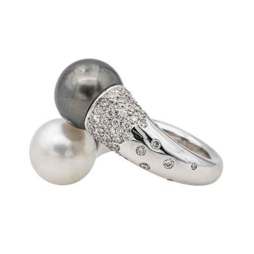 Bague 51 Bague toi et moi en or blanc 18 carats, perles et diamants 58 Facettes 3726307CN