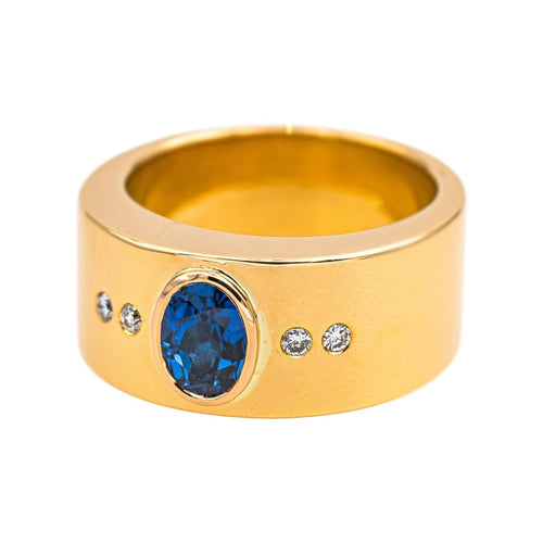 Bague 56 Bague en or jaune 18 carats avec saphir ovale et diamants 58 Facettes 3726308CN