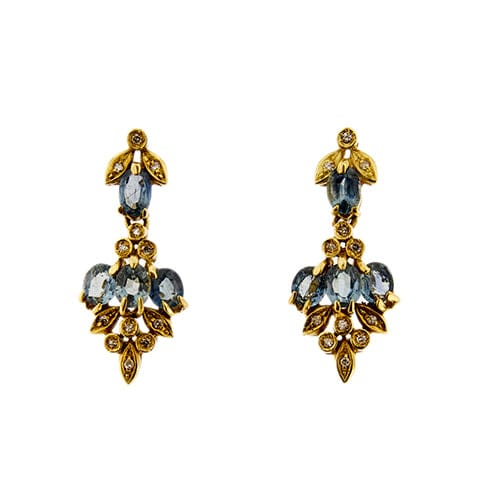 Boucles d'oreilles Boucles d’oreilles pendantes - Diamants et saphirs en or jaune 18 kt 58 Facettes 37417