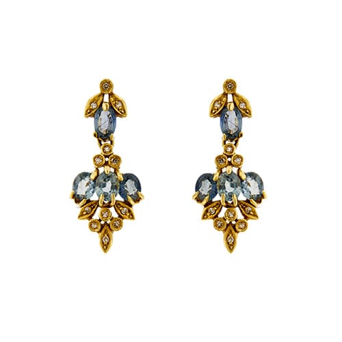 Boucles d'oreilles Boucles d’oreilles pendantes - Diamants et saphirs en or jaune 18 kt 58 Facettes 37417