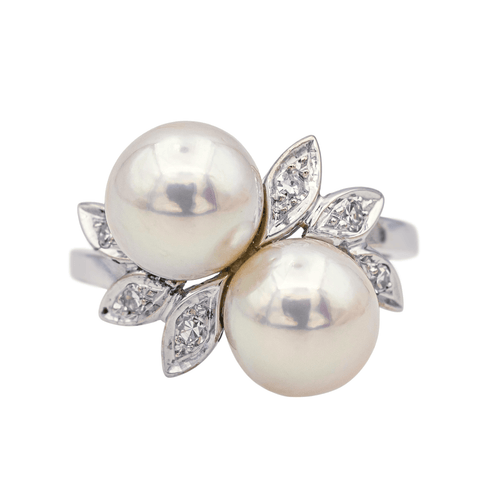 Bague 48 Bague en or blanc 18 carats avec perles et diamants 58 Facettes 3746805CN