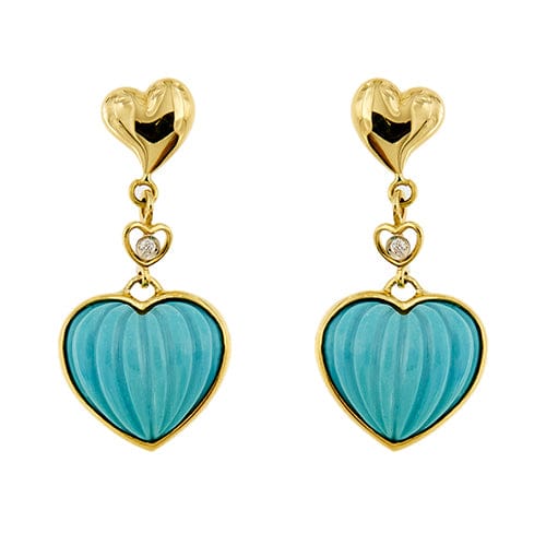 Boucles d'oreilles Damiani - Boucles d’oreilles cœur pendantes en or jaune avec diamants et turquoises 58 Facettes 37515