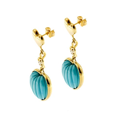Boucles d'oreilles Damiani - Boucles d’oreilles cœur pendantes en or jaune avec diamants et turquoises 58 Facettes 37515
