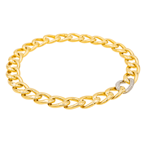 Collier Collier gourmette en or jaune et or blanc 18 carats avec diamants 58 Facettes 3779209CN