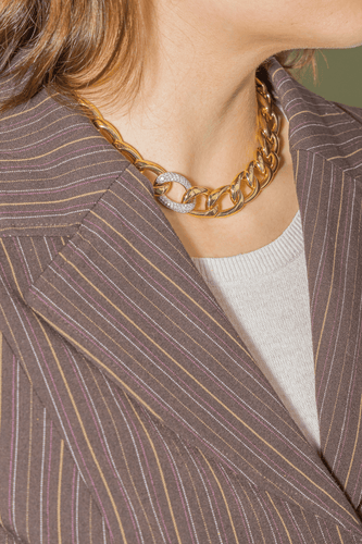 Collier Collier gourmette en or jaune et or blanc 18 carats avec diamants 58 Facettes 3779209CN