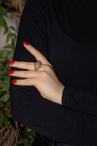 Bague 59 Bague rétro en or rose 18 carats et platine pavée de diamants 58 Facettes 3779437CN