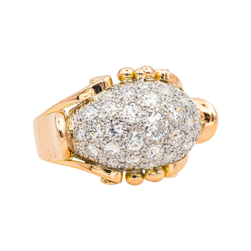 Bague 59 Bague rétro en or rose 18 carats et platine pavée de diamants 58 Facettes 3779437CN