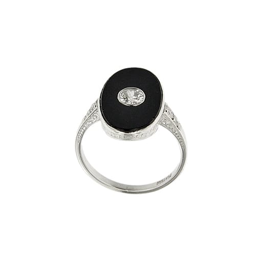 Bague 56 Bague Art déco en platine avec onyx et diamants 58 Facettes 37817