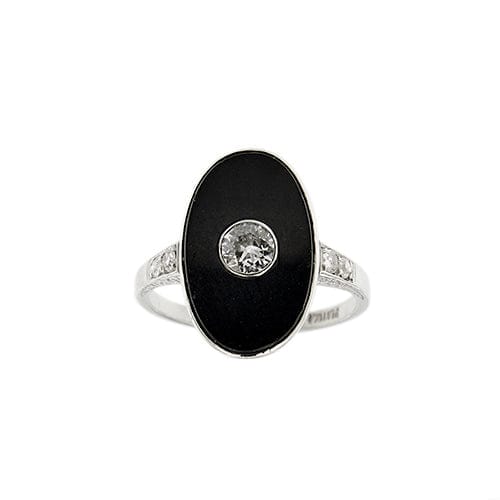 Bague 56 Bague Art déco en platine avec onyx et diamants 58 Facettes 37817
