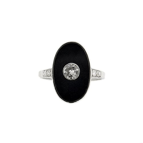 Bague 56 Bague Art déco en platine avec onyx et diamants 58 Facettes 37817