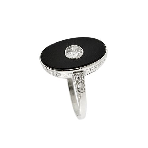 Bague 56 Bague Art déco en platine avec onyx et diamants 58 Facettes 37817