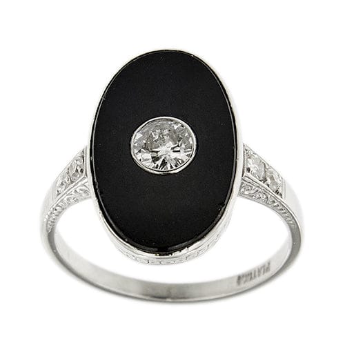Bague 56 Bague Art déco en platine avec onyx et diamants 58 Facettes 37817