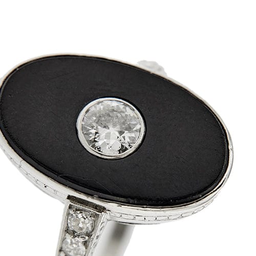 Bague 56 Bague Art déco en platine avec onyx et diamants 58 Facettes 37817
