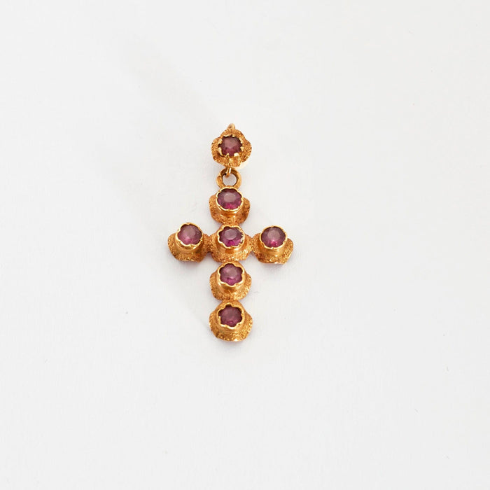 Pendentif "Croix" Or Jaune et Améthystes 58 Facettes DV0425-1