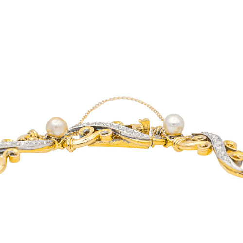 Bracelet Bracelet en or jaune et or blanc 18 carats avec diamants et perles fines 58 Facettes 3785178CN