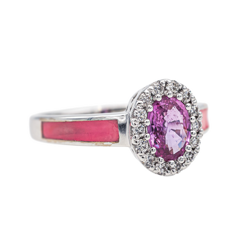 Bague 56 Bague en or blanc 18 carats avec saphir rose et diamants 58 Facettes 3789804CN