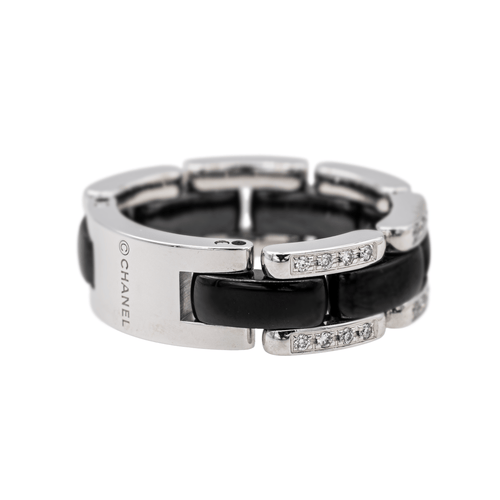 Bague 56 Chanel Ultra - Bague petit modèle en or blanc et céramique, diamants 58 Facettes 3798298RV
