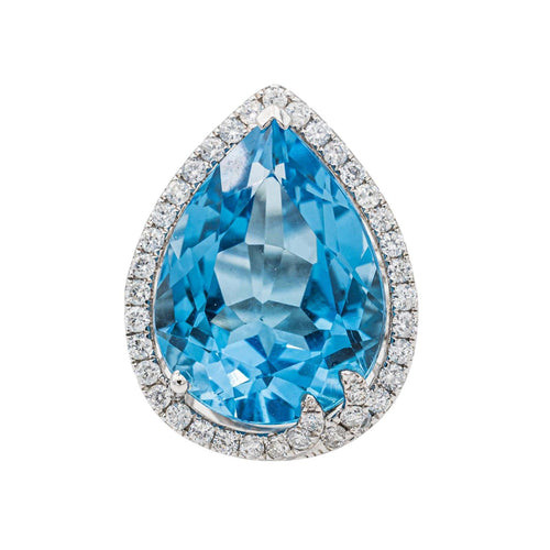 Bague 51.5 Bague cocktail en or blanc avec topaze bleue et diamants 58 Facettes 3798774CN