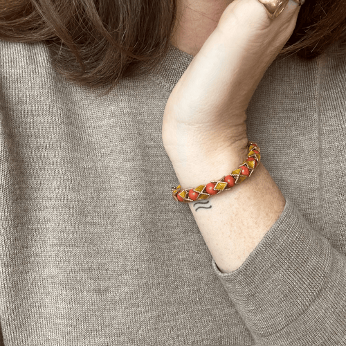 Bracelet Jean et Pierre Bellin - Bracelet articulé en or jaune 18K, émail et corail 58 Facettes REF23101-123